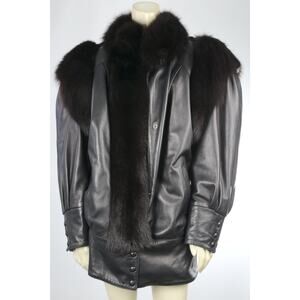 Au Renard VTG Leather Fox Fur Jacket Structured Shoulders Mink Lining Lux Coat M